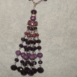 Purple Crystal Beaded Tassel Necklace 30"